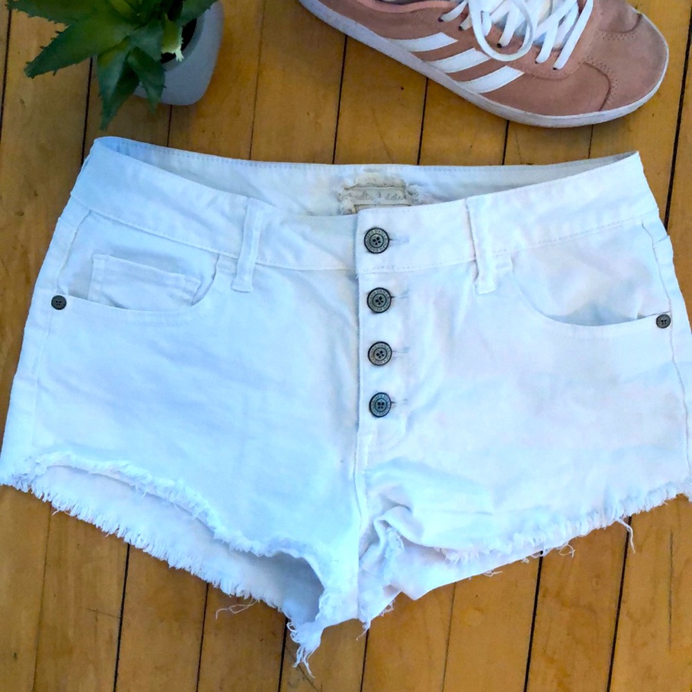 White button up shorts